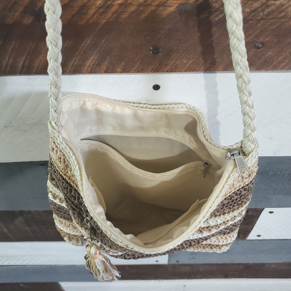THE Sak Striped Brown Tan Cream Hobo Shoulder Bag Purse - Picture 12 of 14